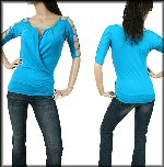 V neck rayon georgette blue